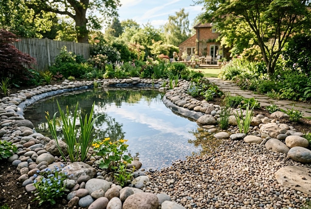 A newly built wildlife garden pond